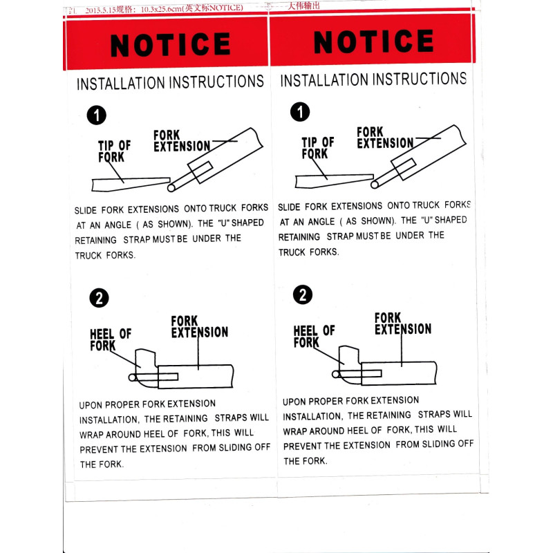 EXT Forklift Extension Safety Labels