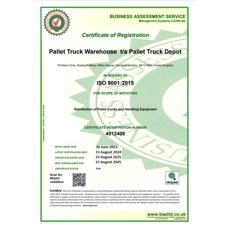 ISO 9001:2015 Load Test Certifcate