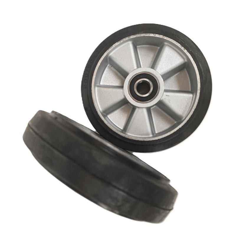 PT Steer Wheel Black Rubber (Silver Cast Core) Ø200mm x 50mm x 20mm Bore (Pack of 2)